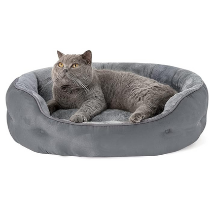 Polyester Oval Pet Bed For Cat & Small Breed Puppies - Machine Washable & Reversible