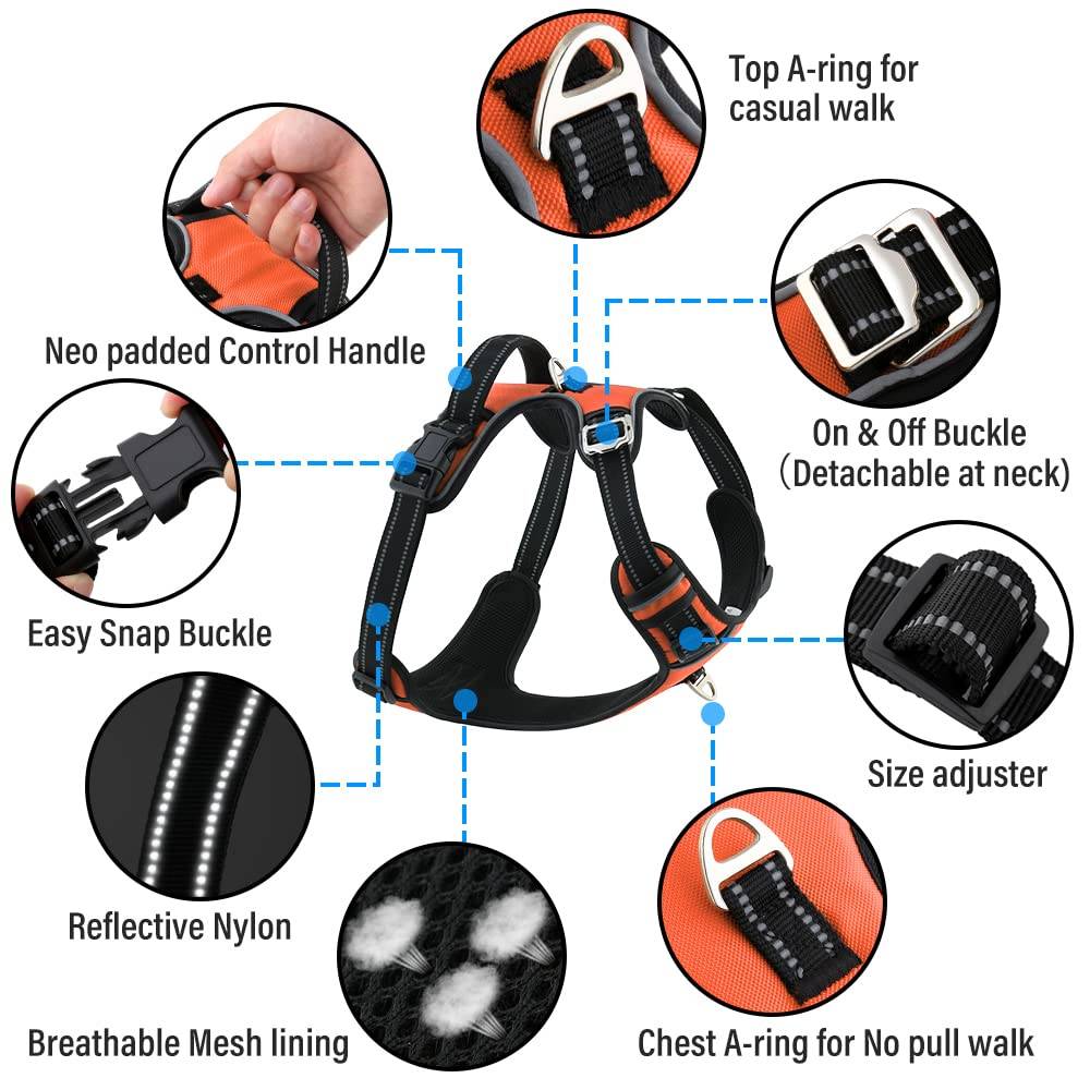 3M Reflective No Pull Dog Harness | Neon Orange