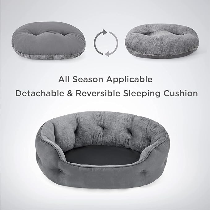 Polyester Oval Pet Bed For Cat & Small Breed Puppies - Machine Washable & Reversible